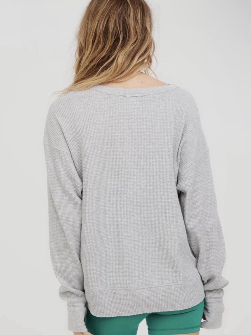 aerie Light Gray Waffle-Knit V-Neck Sweater